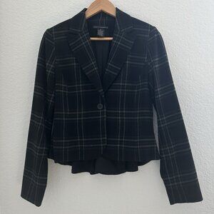 Grace Elements Womens Blazer Sz. 4 Black Plaid Ruffle Back‎ Preppy Old Money 90s